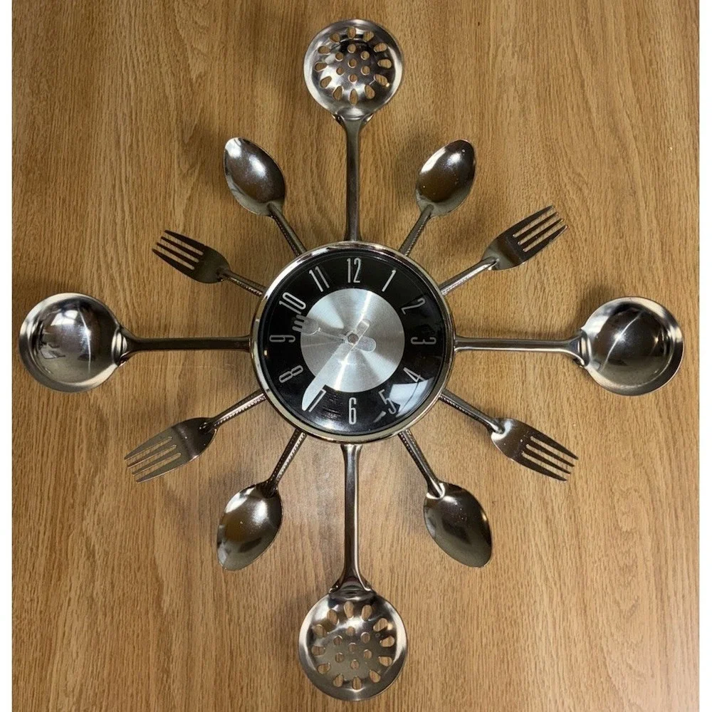Clock Kitchen Utensils Metal Wall 17.5